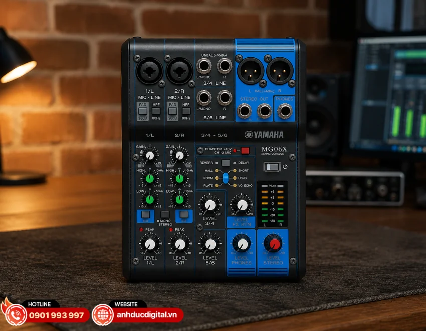 Yamaha MG06X l&agrave; mẫu mixer analog được ph&aacute;t triển d&agrave;nh cho những nhu cầu phối trộn &acirc;m thanh y&ecirc;u cầu sự ổn định
