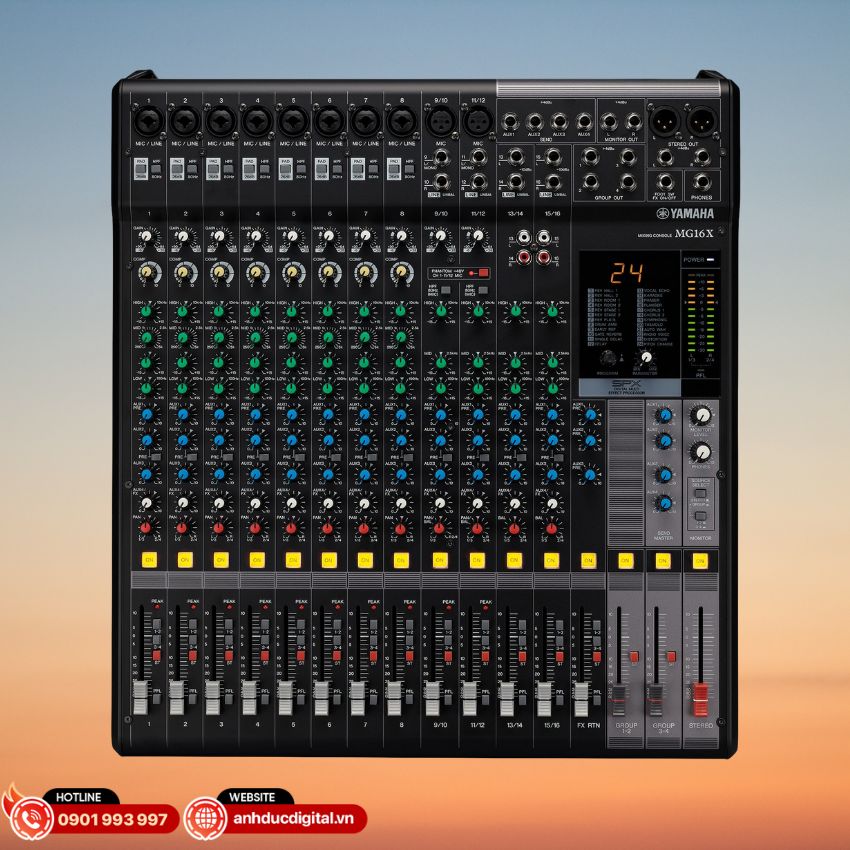 Mixer Yamaha MG16X CV với khung kim loại chắc chắn