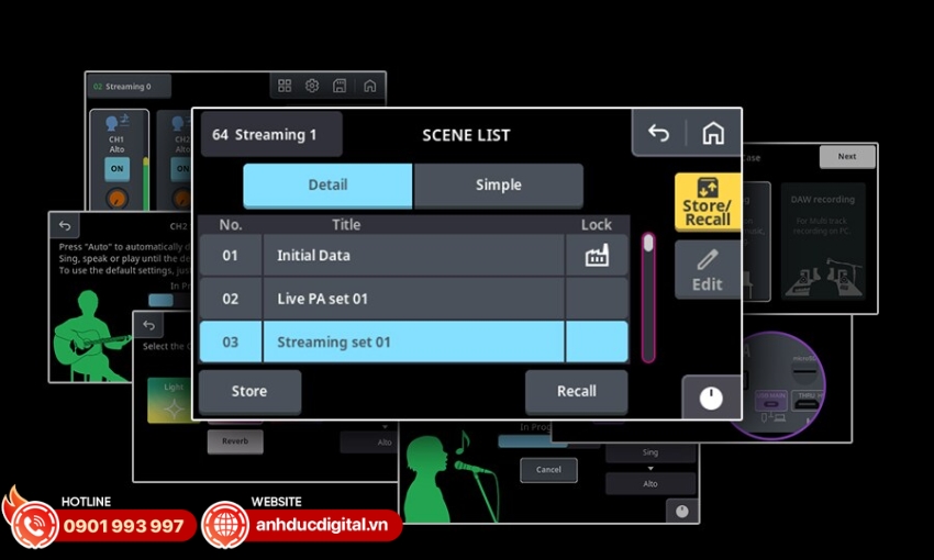 Mixer Yamaha MGX12 được trang bị c&aacute;c t&iacute;nh năng hỗ trợ th&ocirc;ng minh như Auto Gain, Clip Safe v&agrave; Scene Recall
