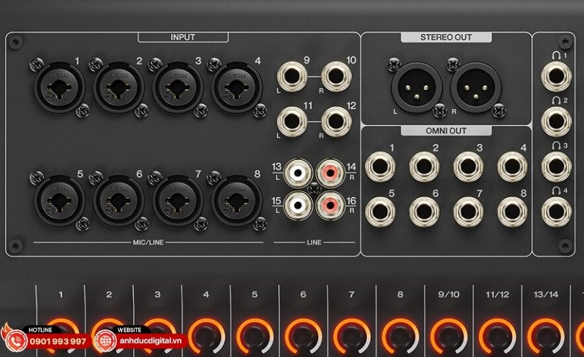 Hệ thống 16 đầu v&agrave;o analog v&agrave; 8 mic preamp của Yamaha MGX16