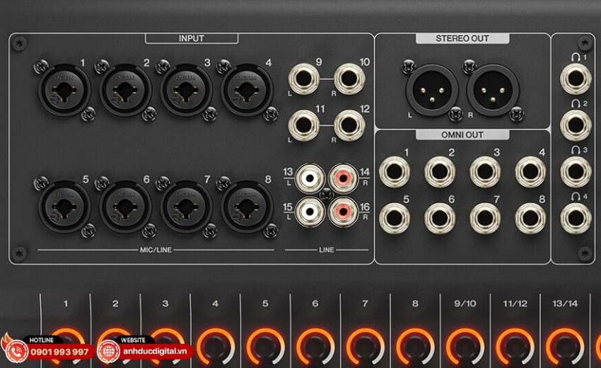 Hệ thống cổng kết nối tr&ecirc;n mixer Yamaha MGX16V