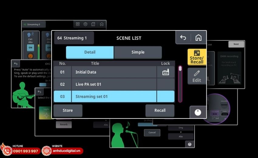 Yamaha URX22 hỗ trợ Scene Recall v&agrave; Simple Mode