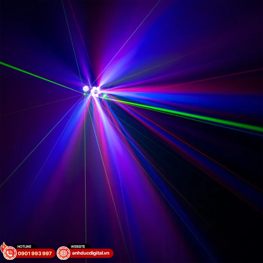 Đ&egrave;n Fuzzix Stellar2 Multi DJ LED Effect c&oacute; hệ thống Laser k&eacute;p với hai m&agrave;u đỏ v&agrave; xanh l&aacute; 