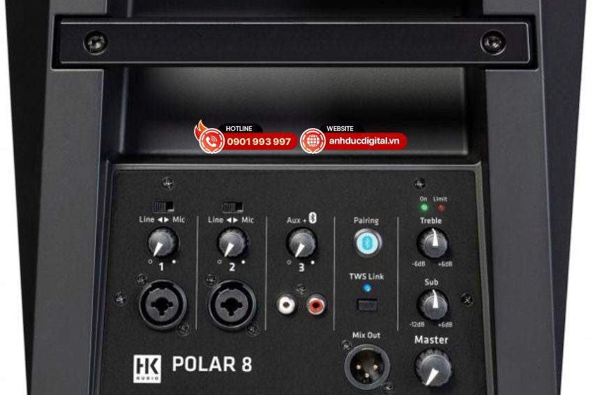 Mixer và cổng kết nối của loa polar 8