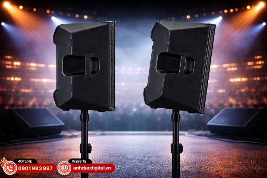 Yamaha CXR12 MKIII trang bị hai lỗ cắm ch&acirc;n loa với c&aacute;c g&oacute;c độ kh&aacute;c nhau