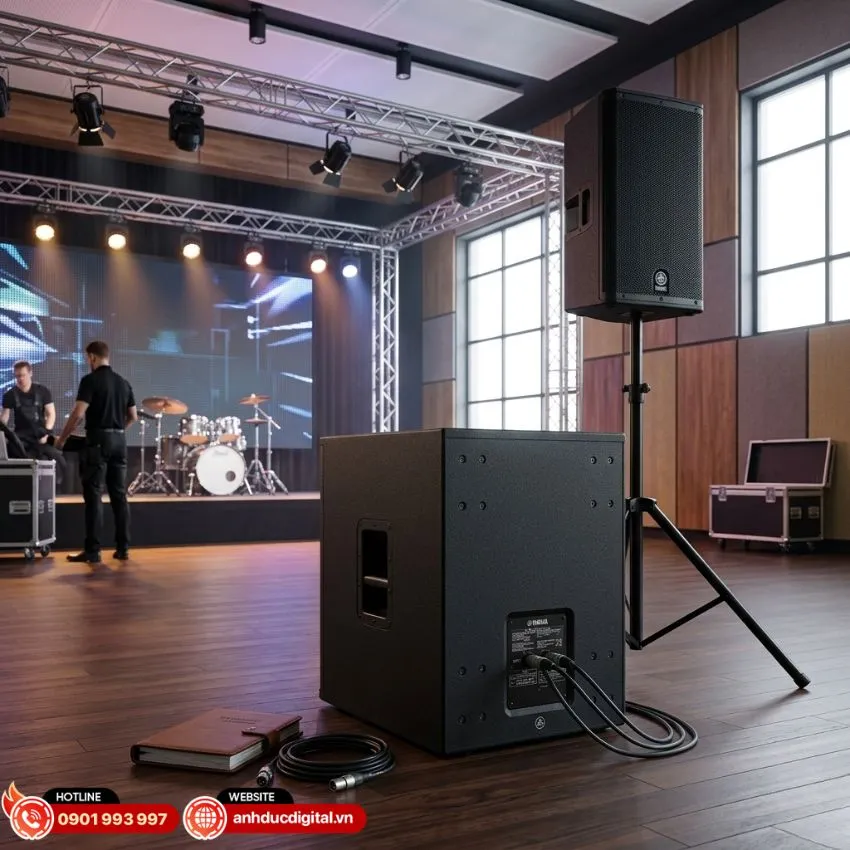 Hệ thống lỗ cắm trụ kép trên mặt loa Yamaha CXS12 MKIII