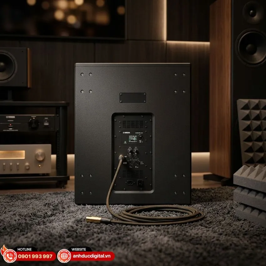 Cổng kết nối v&agrave; lỗ cắm trụ k&eacute;p tr&ecirc;n loa Yamaha DXS18 mk3