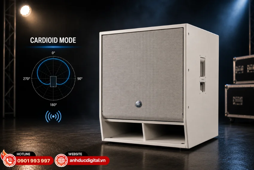 Yamaha DXS18XLF hỗ trợ chế độ Cardioid khi sử dụng từ hai loa sub trở lên