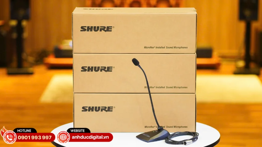 Shure MX412 đi kèm đế chắc chắn giúp cố định ổn định trên bàn hoặc bục phát biểu