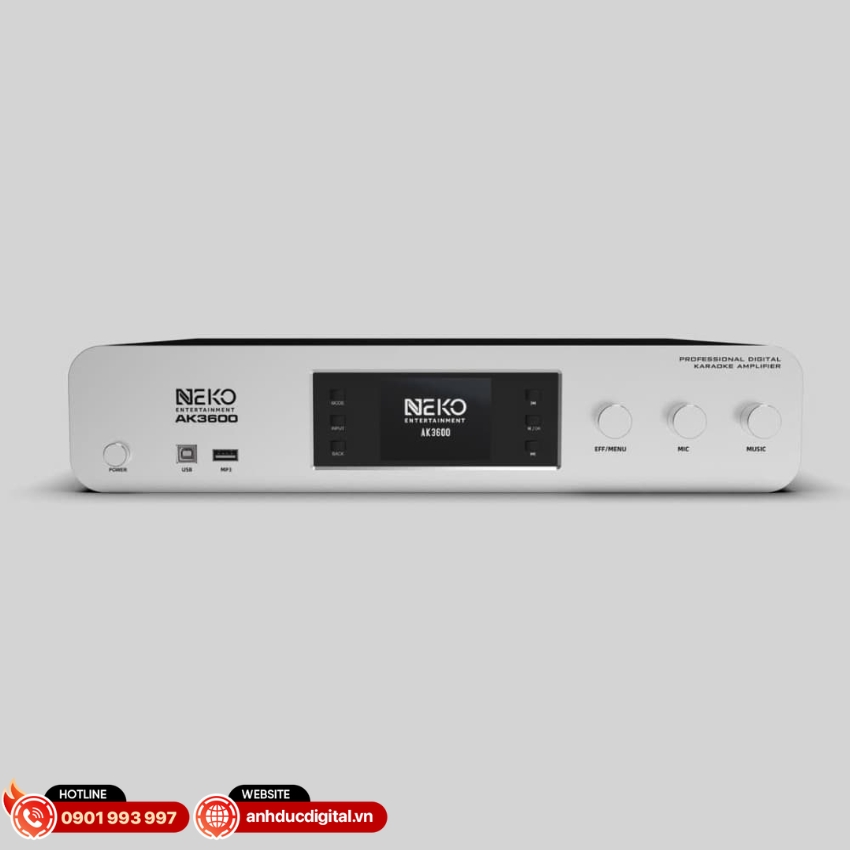 Amply NEKO AK3600 được trang bị công suất 700W mỗi kênh ở mức 8Ω