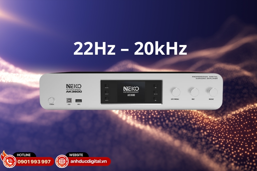 Amply NEKO AK3600 hoạt động trong dải tần 22Hz – 20kHz