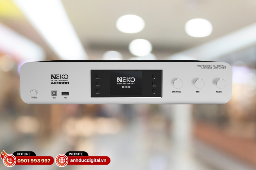 Công suất liền vang liền micro NEKO AK3600 được chế tác từ nhôm phay trắng bạc cao cấp