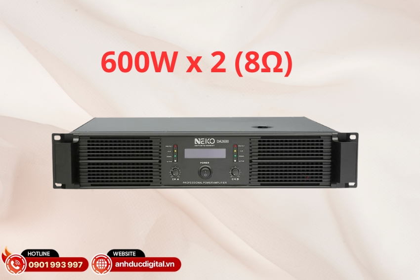NEKO DA2600 sở hữu công suất đầu ra ấn tượng 600W x 2 kênh (8Ω)