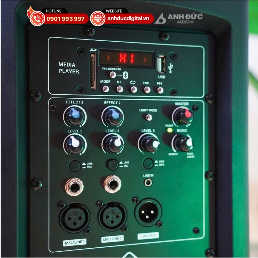 Mặt sau loa với các cổng kết nối của Wharfedale IS-48