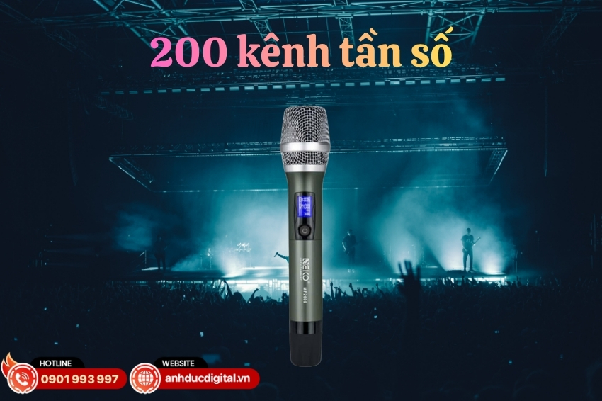 Micro không dây NEKO MP2600 được trang bị 200 kênh tần số (A+B