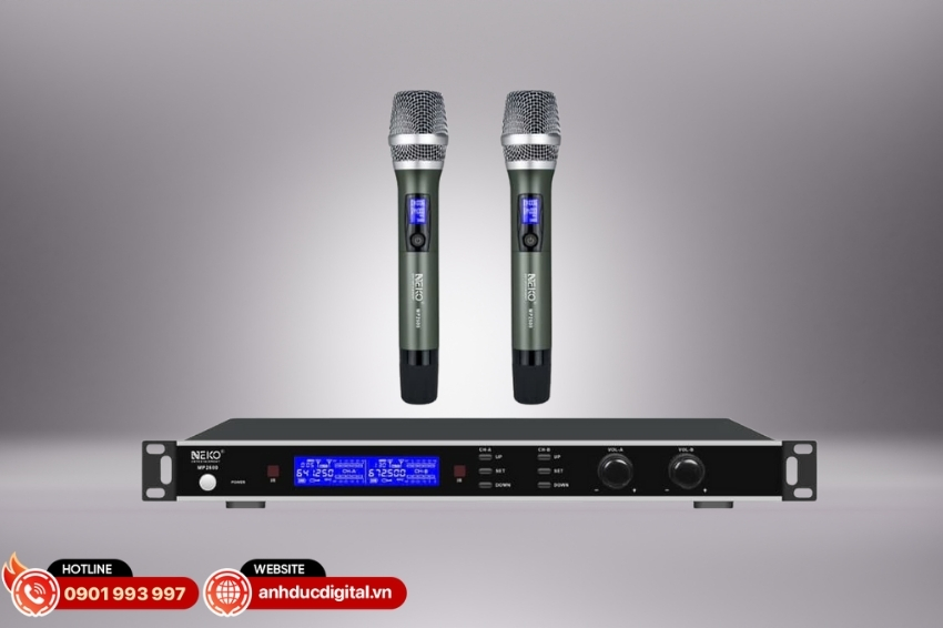 Micro không dây NEKO MP2600 hỗ trợ cổng ra 6.35mm (A+B) và XLR kép (A – B)