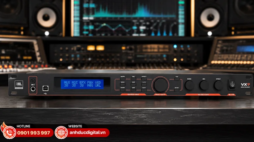 Vang số JBL VX9 được trang bị bộ xử lý tín hiệu âm thanh kỹ thuật số DSP chuyên nghiệp