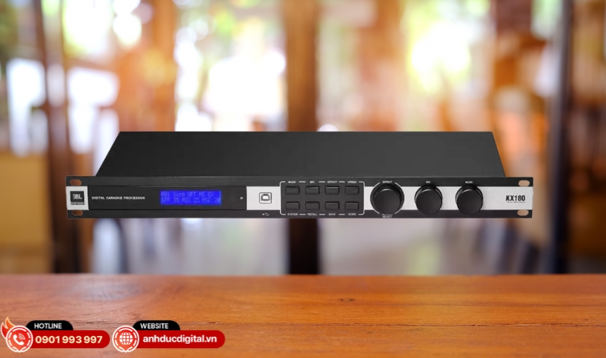 JBL KX180-A l&agrave; thiết bị vang số karaoke đ&oacute;ng vai tr&ograve; trung t&acirc;m trong việc xử l&yacute; t&iacute;n hiệu micro
