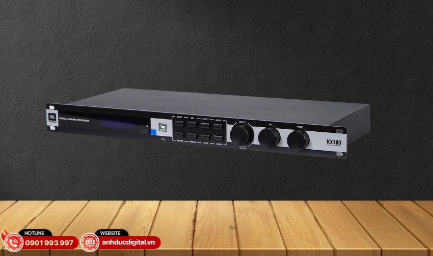 JBL KX180-A l&agrave; vang số mixer karaoke đảm nhiệm vai tr&ograve; xử l&yacute; v&agrave; c&acirc;n chỉnh t&iacute;n hiệu &acirc;m thanh