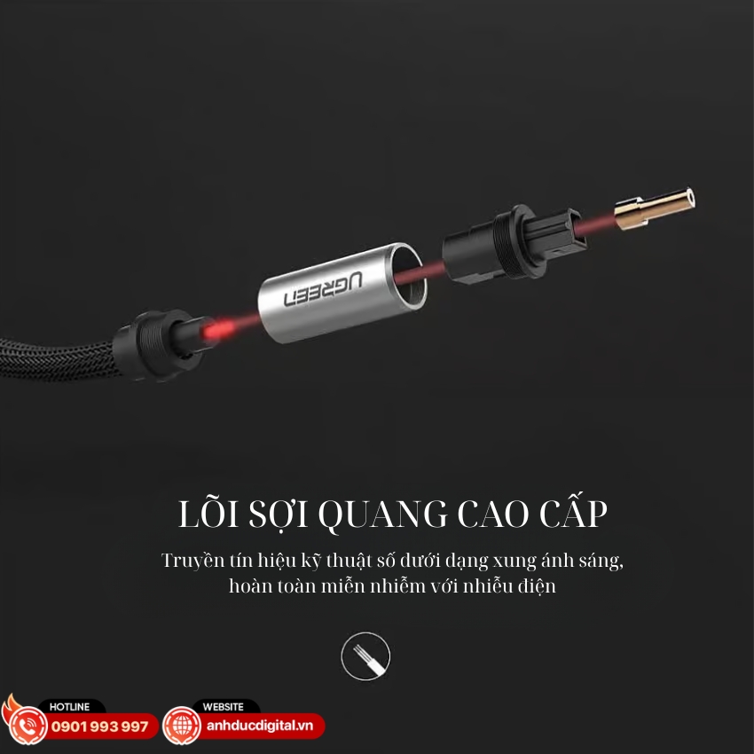 Toslink Ugreen 3M hỗ trợ chất lượng âm thanh vượt trội