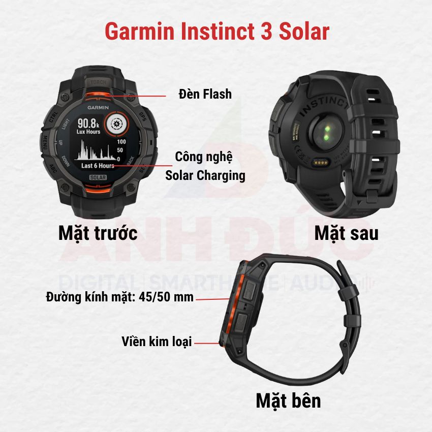 Thiết kế tổng quan garmin Instinct 3 Solar