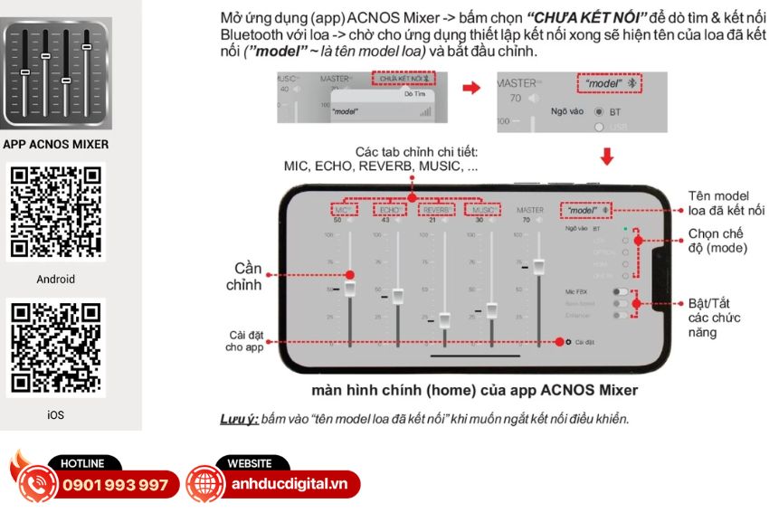 Ứng dụng acnos mixer điều chỉnh acnos cs366 plus