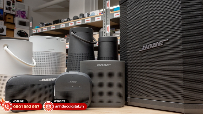 Loa di động Bose nổi bật với chất âm đặc trưng, thiết kế bền bỉ và khả năng sử dụng linh hoạt trong nhiều không gian