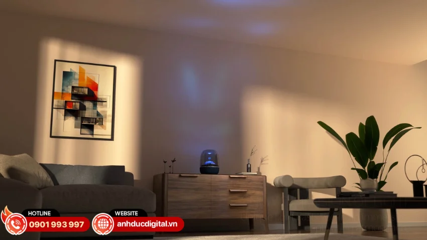 Aura Studio 5 Wi-Fi được t&iacute;ch hợp cơ chế tự động ph&acirc;n t&iacute;ch kh&ocirc;ng gian đặt loa v&agrave; tối ưu h&oacute;a &acirc;m thanh 