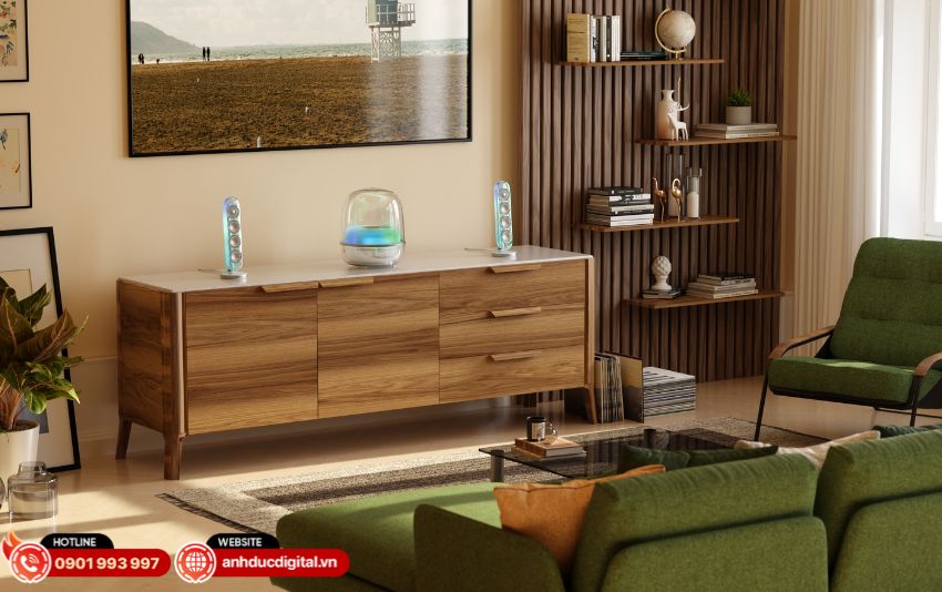 Các chi tiết tinh tế trên loa Harman Kardon SoundSticks 5 như cảm ứng và chân chống rung