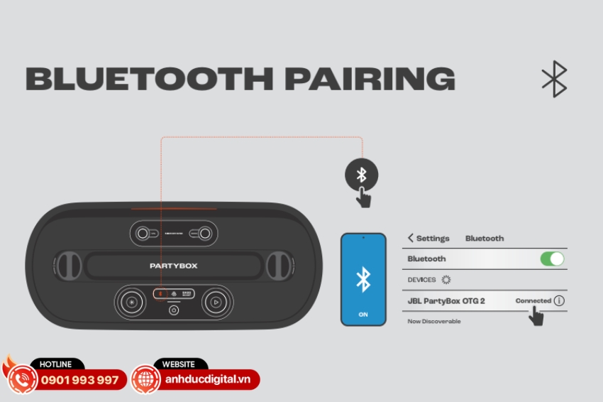 JBL PartyBox On The Go 2 sử dụng Bluetooth 5.4 ổn định