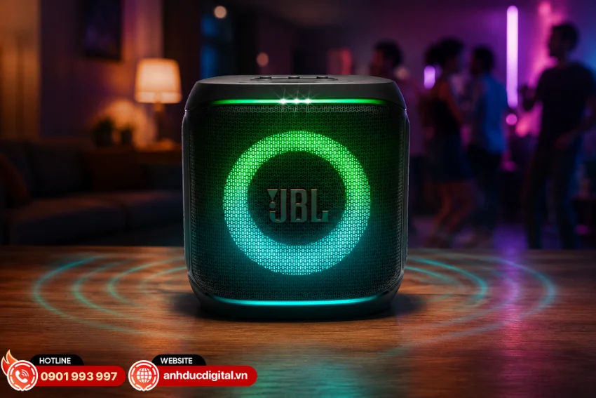 PartyBox Encore 2 Plus được trang bị hệ thống đ&egrave;n LED chuyển động đồng bộ với từng nhịp điệu
