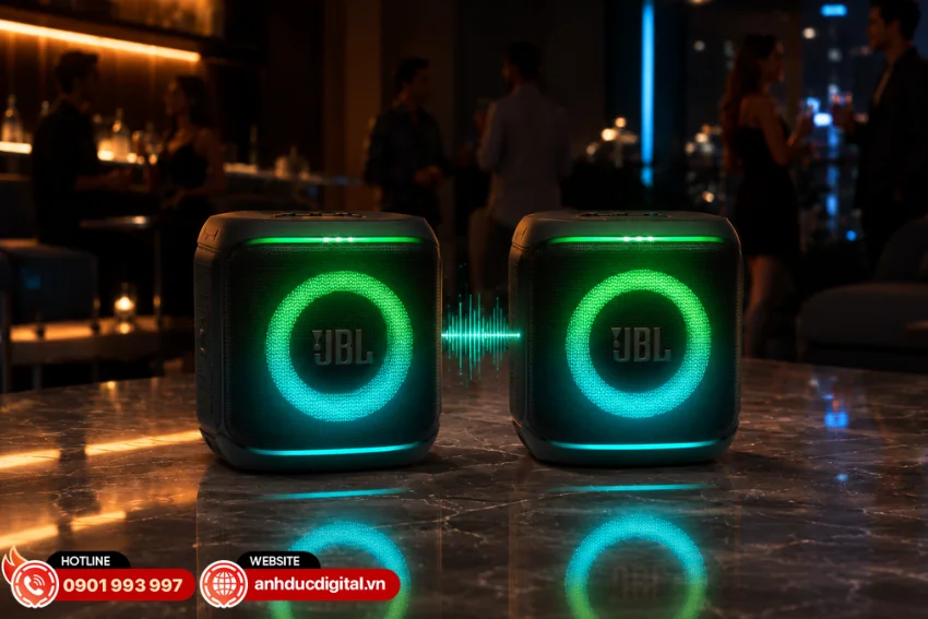 JBL PartyBox Encore 2 Plus hỗ trợ JBL Auracast&trade; cho ph&eacute;p gh&eacute;p hai loa