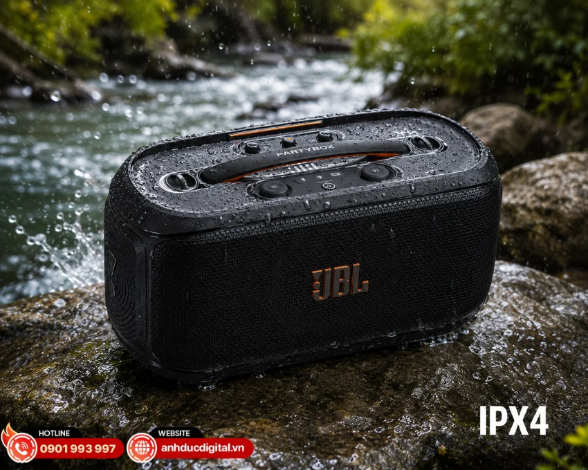 JBL PartyBox On-The-Go 2 Plus được trang bị khả năng chống nước chuẩn IPX4