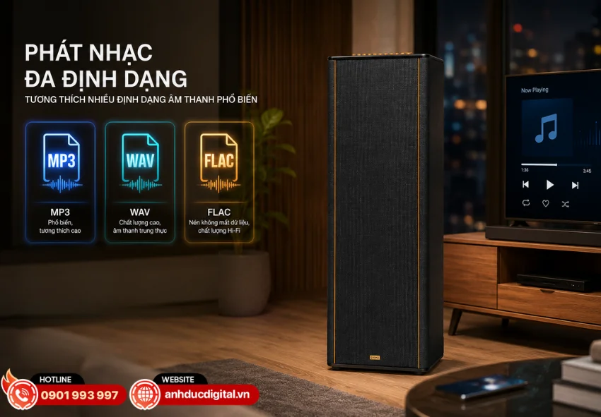 Kadma KF670 hỗ trợ livestream v&agrave; ph&aacute;t nhạc đa định dạng