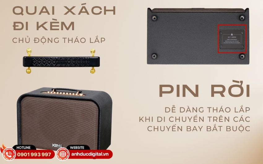 Loa Acnos Acoustic 3 Compact sử dụng pin LFP dung lượng 153.6Wh có thể tháo rời