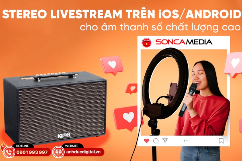 Loa Acnos CS201 Plus hỗ trợ livestream âm thanh stereo thông qua kết nối OTG