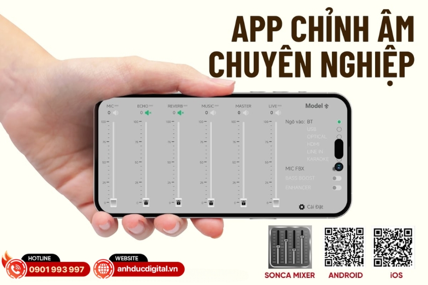 Ứng dụng SONCA Mixer cho phép người dùng điều khiển và tinh chỉnh âm thanh của Acnos CS201 Plus trực tiếp