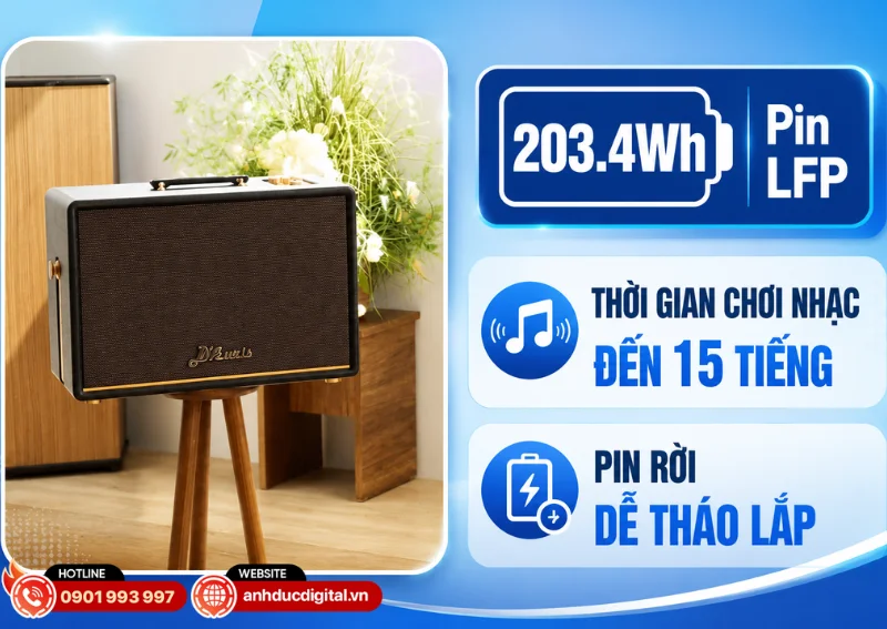 Acnos D'Auris 500 sử dụng pin LFP dung lượng lớn cho thời gian hoạt động liên tục lên đến 15 giờ