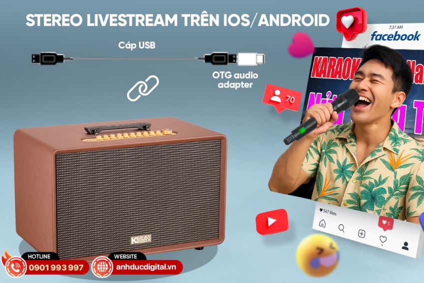 Acnos FLAC 39 hỗ trợ livestream &acirc;m thanh stereo chất lượng cao th&ocirc;ng qua kết nối OTG