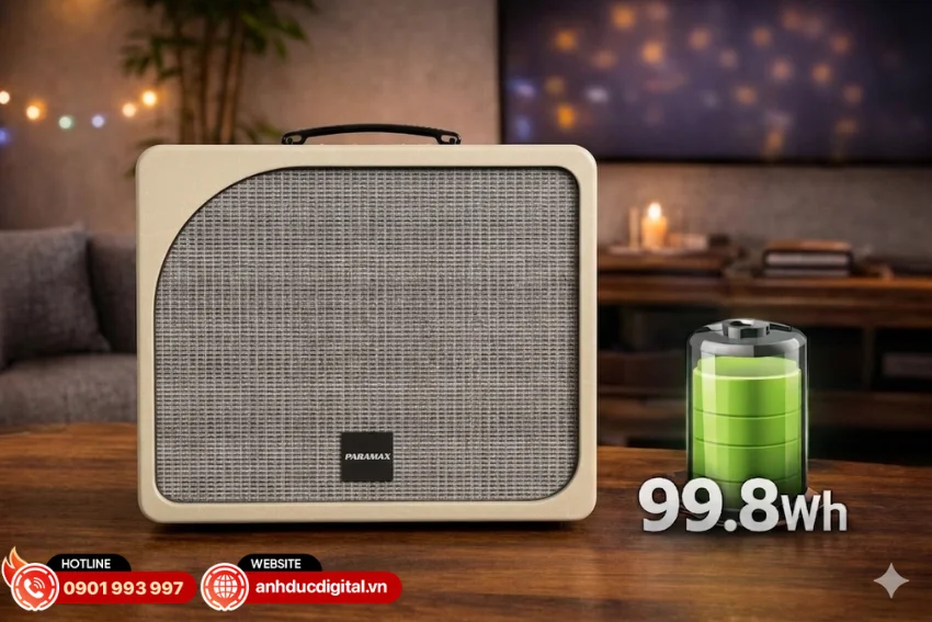 Loa được t&iacute;ch hợp pin Lithium-iron dung lượng 99.8Wh 