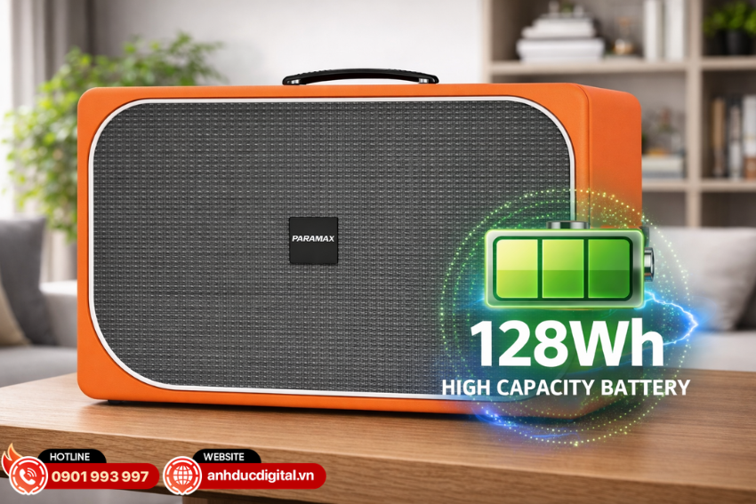 Paramax Sono Max sử dụng pin Lithium-iron dung lượng 128Wh