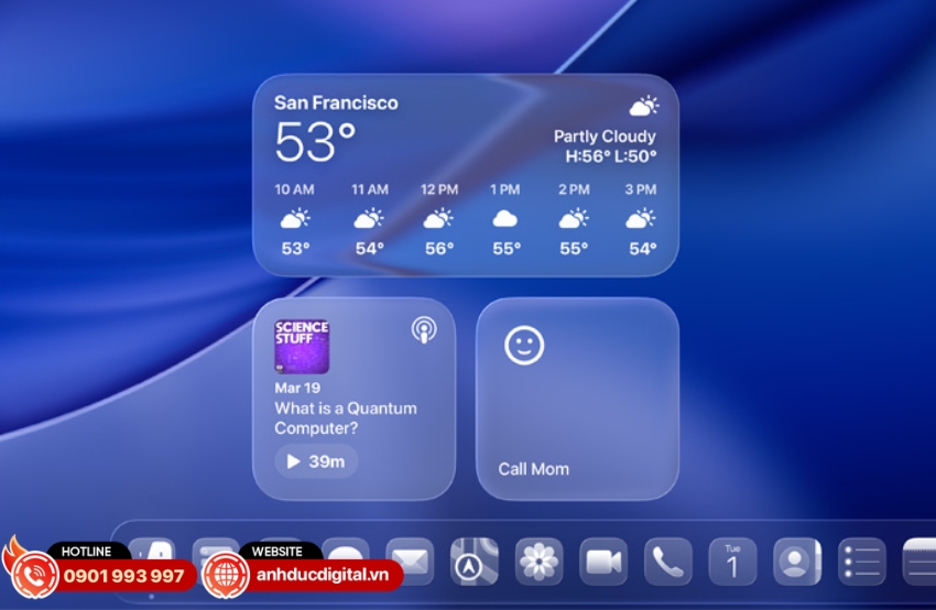 MacBook Pro M5 Pro chạy tr&ecirc;n hệ điều h&agrave;nh macOS Tahoe với giao diện Liquid Glass hiện đại