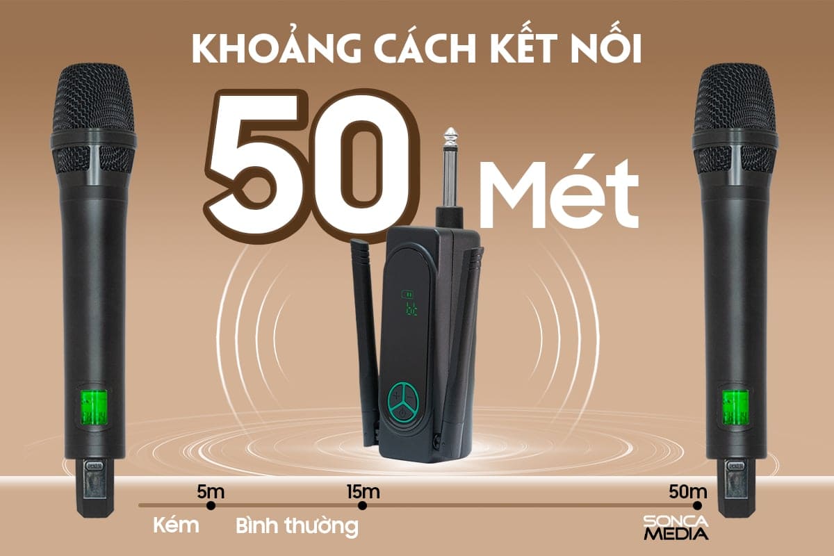 Micro kh&ocirc;ng d&acirc;y Acnos Mi30X sử dụng s&oacute;ng UHF kết nối xa 50m