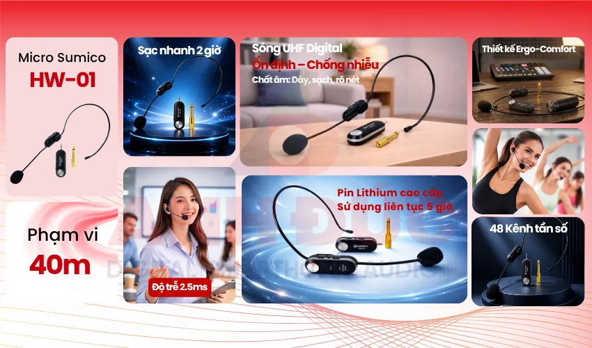 Micro kh&ocirc;ng d&acirc;y c&agrave;i đầu Sumico HW-01