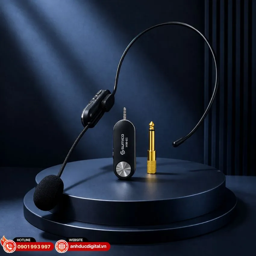 Cổng sạc USB-C hiện đại tr&ecirc;n bộ thu ph&aacute;t micro Sumico HW-01.