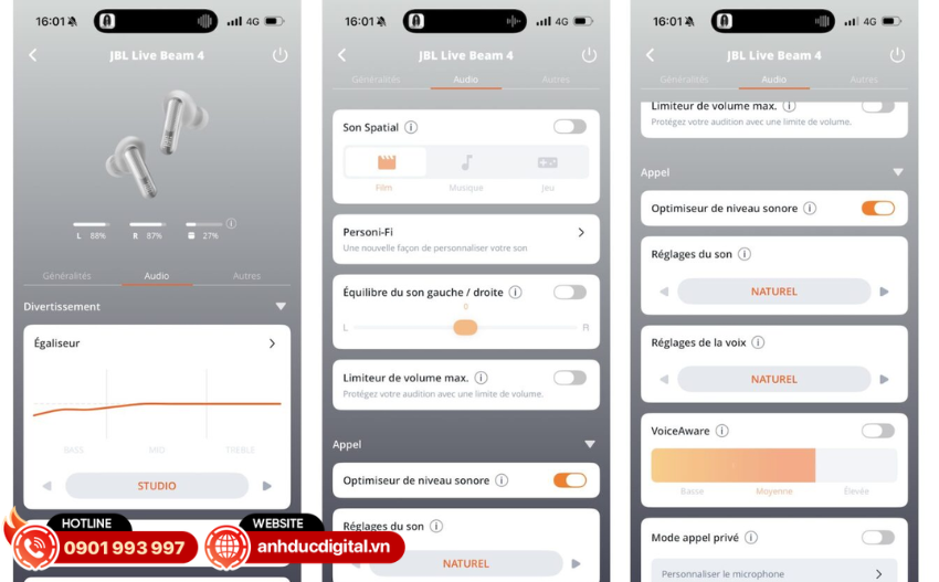 Live Beam 4 cho ph&eacute;p t&ugrave;y chỉnh &acirc;m thanh theo sở th&iacute;ch nghe nhạc c&aacute; nh&acirc;n