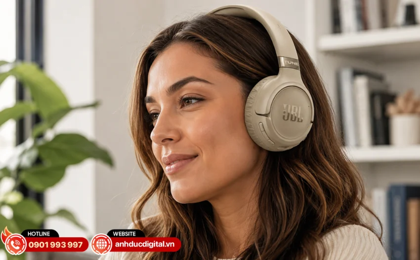 ai nghe JBL Tune 680NC cho thời lượng pin l&ecirc;n đến 76 giờ khi tắt ANC v&agrave; khoảng 50 giờ khi bật ANC