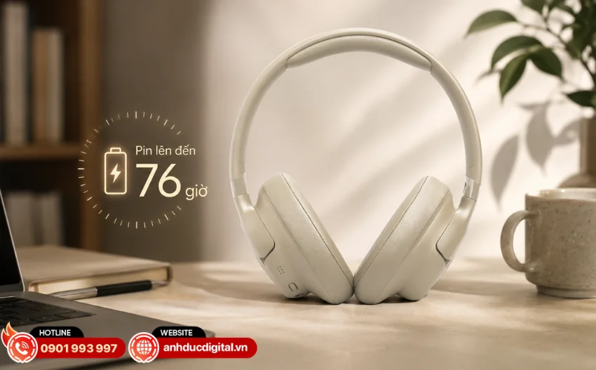 JBL Tune 730BT mang đến thời gian sử dụng ấn tượng với thời lượng pin l&ecirc;n đến 76 giờ nghe nhạc