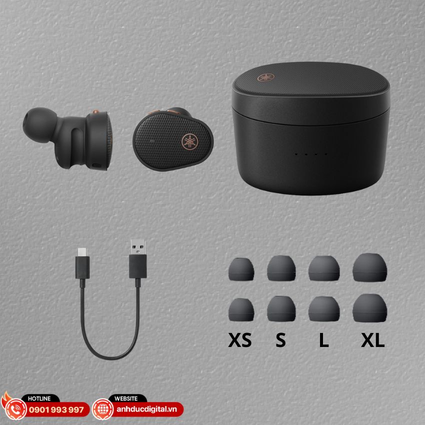 Hộp sản phẩm tai nghe Yamaha đi kèm đầy đủ các phụ kiện cần thiết 