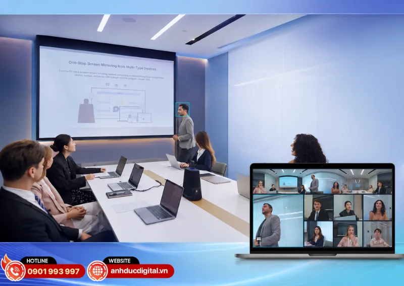 Camera Kandao Meeting Ultra Standard t&iacute;ch hợp AI 4.0 gi&uacute;p nhận diện khu&ocirc;n mặt, giọng n&oacute;i v&agrave; x&aacute;c định người đang ph&aacute;t biểu